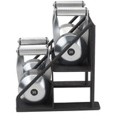 Side view of Four Solid Steel Kettlebells on Custom Rack